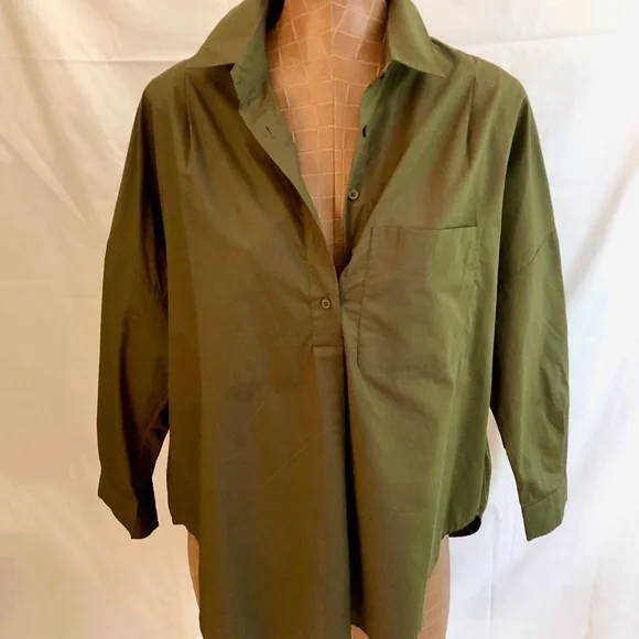 French Connection | Tops | Nwt French Connection Green Khaki Pull Over  Button Down Shirtblouse | Poshmark